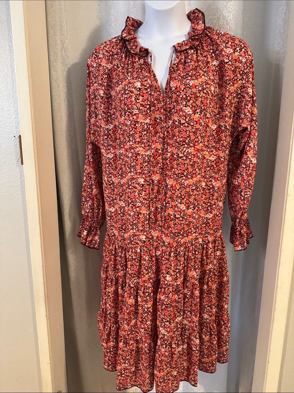 Women's Floral Tiered Drop Waist Dress Sz: L